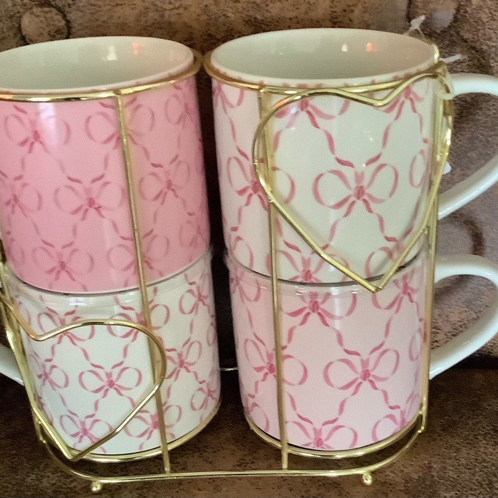 Coquette mug set of 4 with stand 🎀